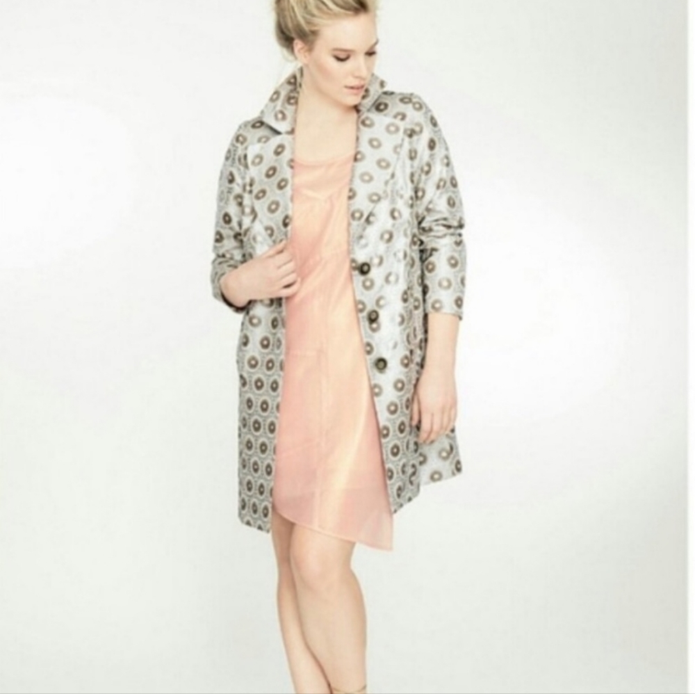 NWT Isabel Toledo for Lane Bryant Silver Linen Blend 3/4 Sleeve Coat